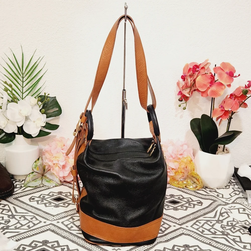 Authentic Valentina Handbag/Sling Backpack Color Black and Tan